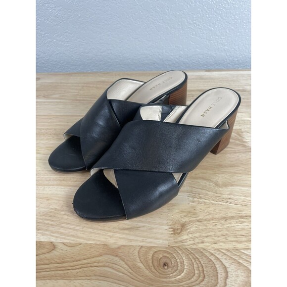 Cole Haan Shoes - Cole Haan Dakota Criss Cross Black Leather Mule Sandals Slip On Size 8.5B 8 1/2